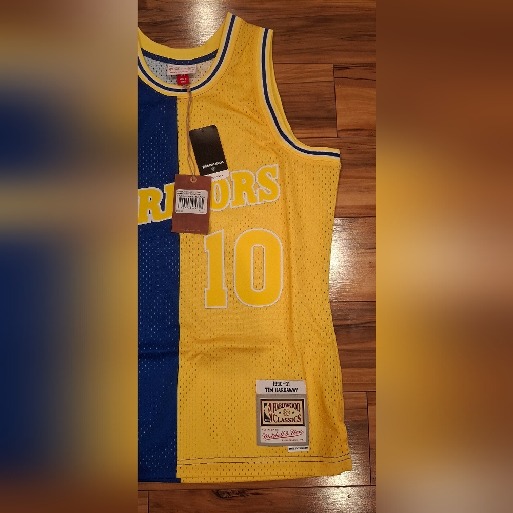 Mitchell & Ness Warriors Split Blue Yellow Jersey Tim Hardaway Mens Medium - Picture 3 of 6